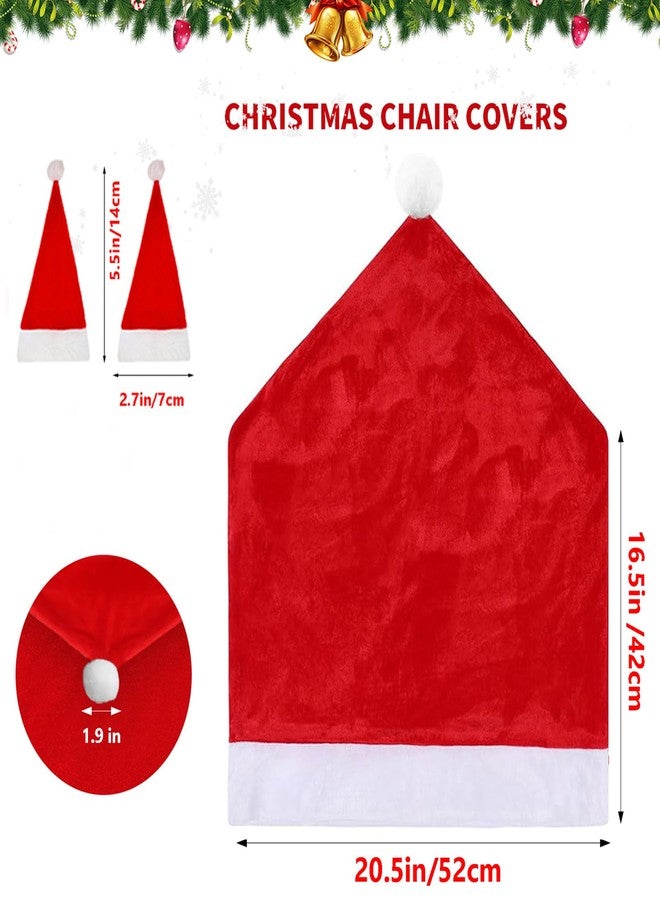 VADOO Christmas Chair Covers, 4PCS Santa Hat Chair Covers with 4 Pcs Silverware Holders Red Hat Dining Chair Slipcovers Christmas Chair Back Covers for Party Festival Decoration - Image 2